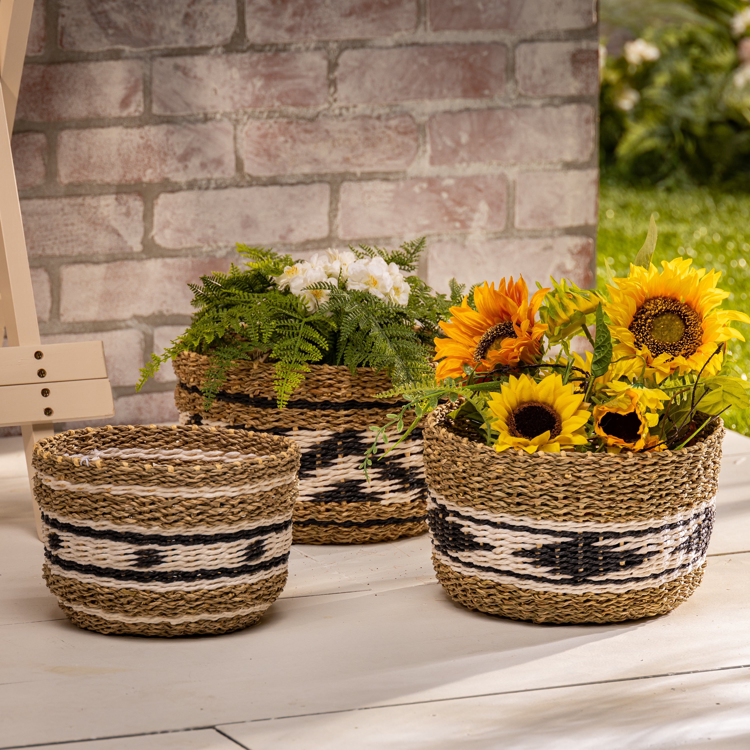 Set of 3 Seagrass and Paper Rope Baskets